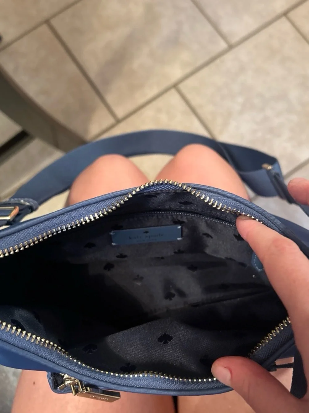 kate spade blue leather crescent crossbody with front pocket